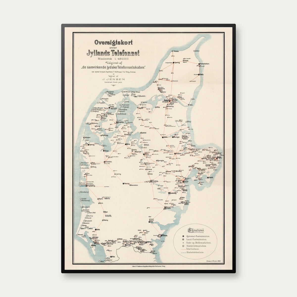 Jyllands Telefonnet 1893 - Historisk kommunikationskort – billede 1