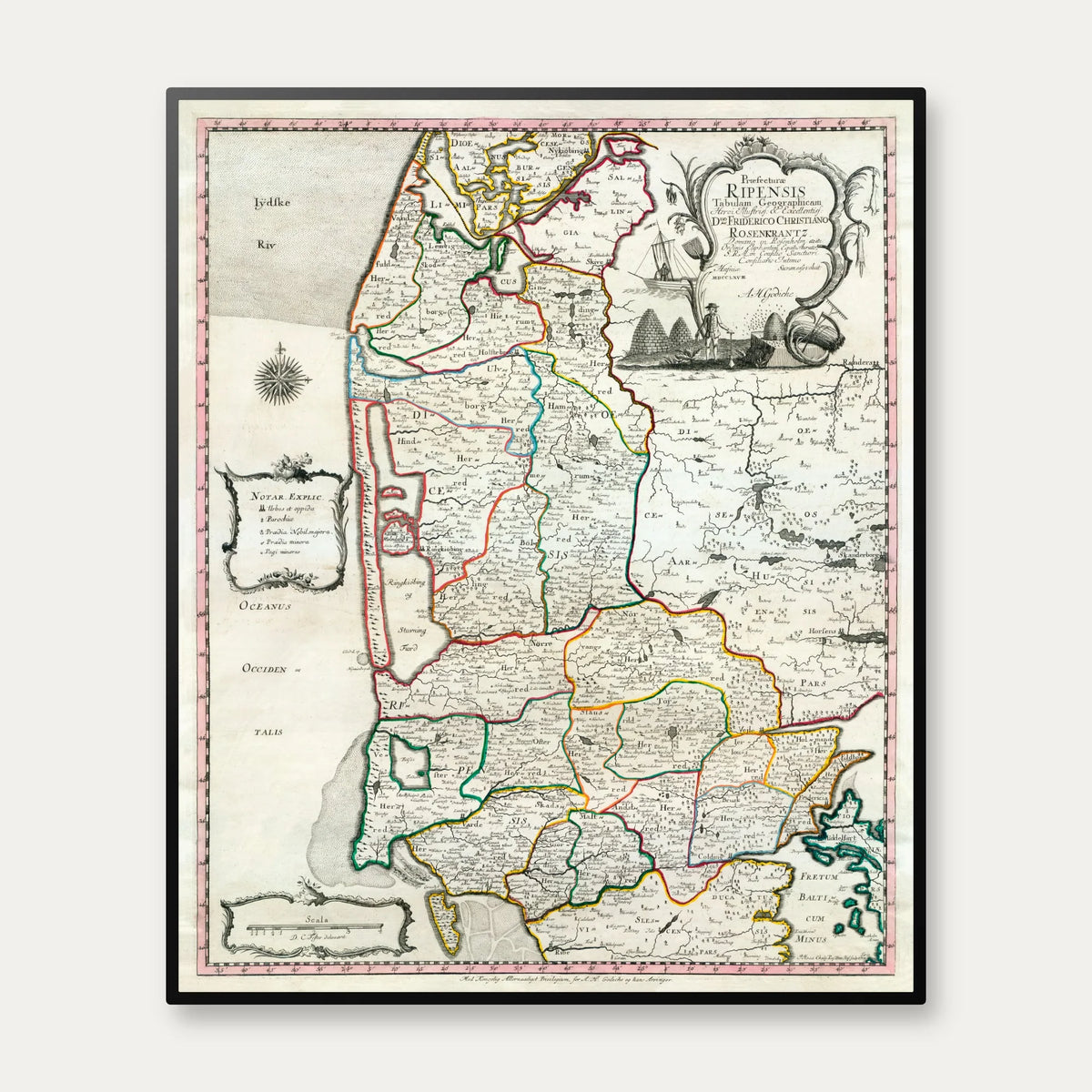 Ribe Stift 1768 - Historisk kort fra Det Danske Atlas - 58×70 cm – billede 1