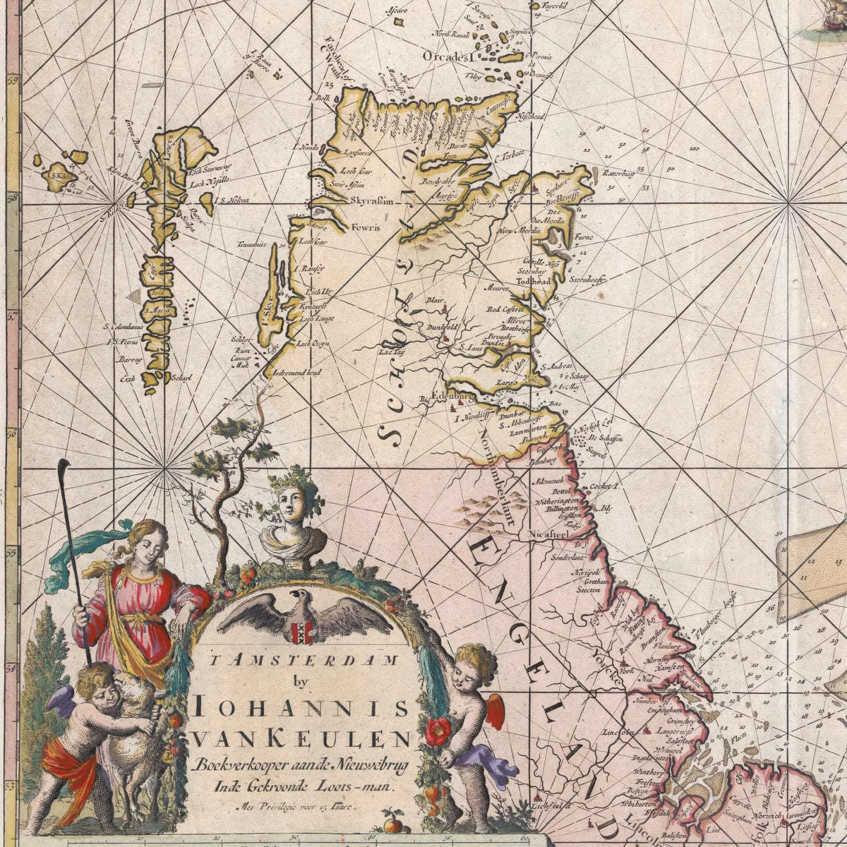 Nordsøen 1690 - Historisk søkort af Johannes van Keulen - 60×53 cm – billede 4