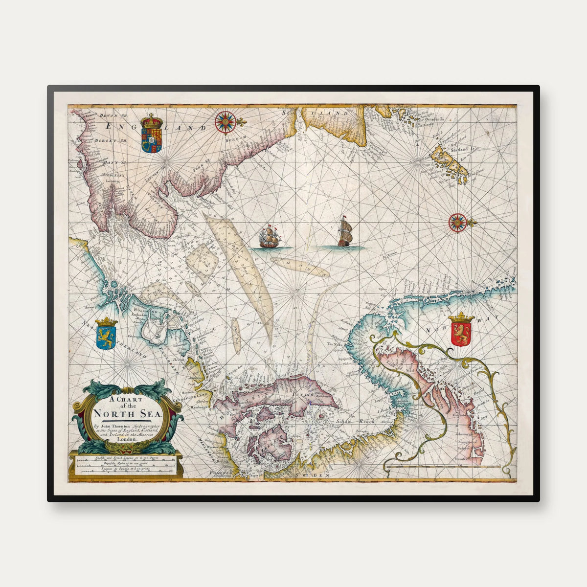 Nordsøen 1685 - Historisk søkort af John Thornton - 65×55 cm – billede 1