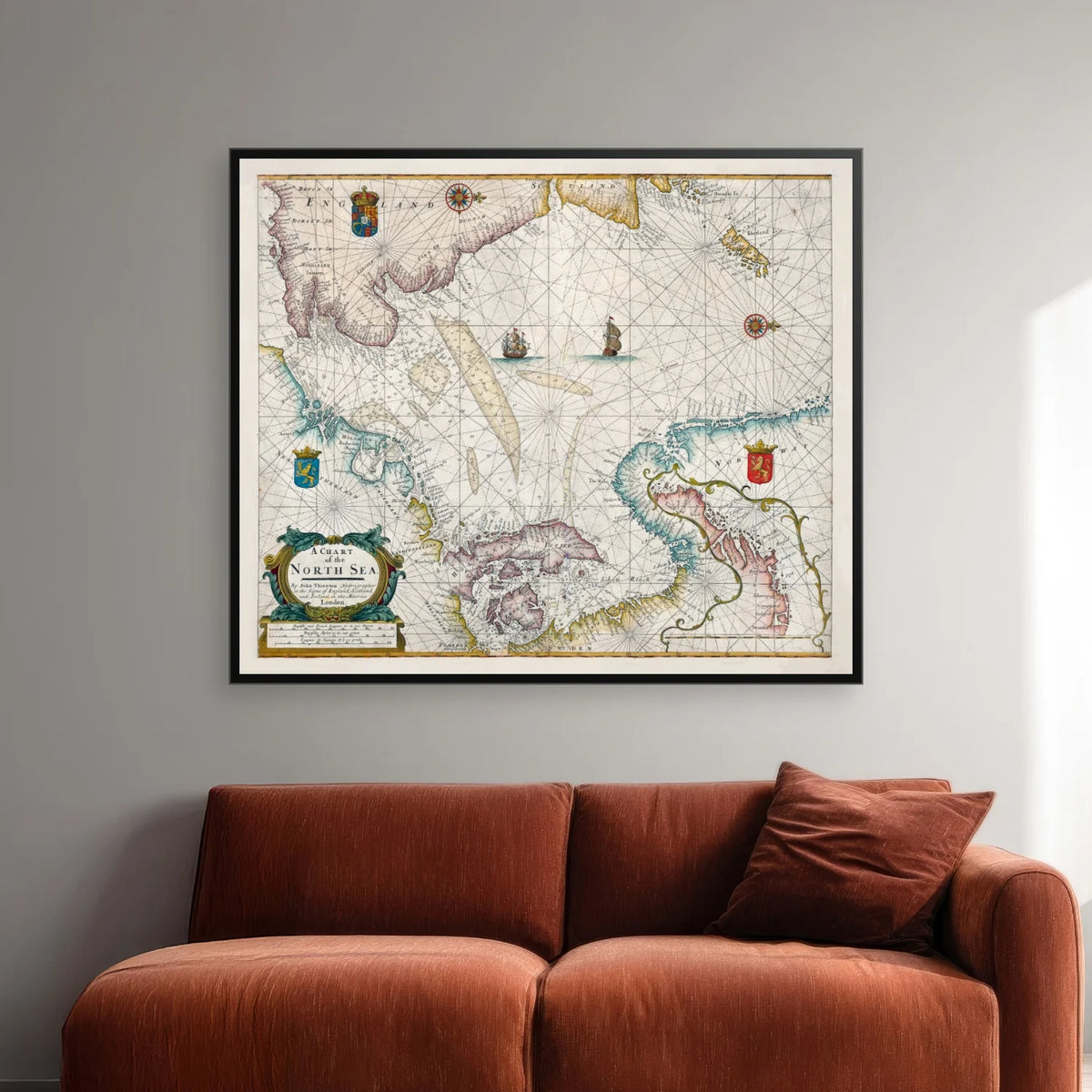 Nordsøen 1685 - Historisk søkort af John Thornton - 65×55 cm – billede 2