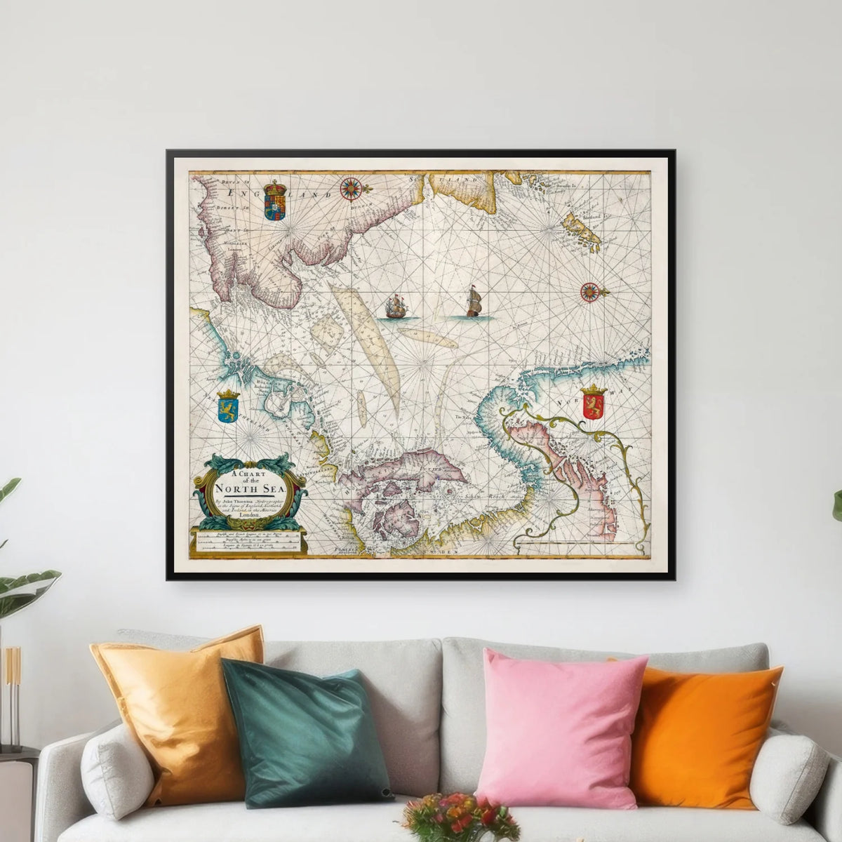 Nordsøen 1685 - Historisk søkort af John Thornton - 65×55 cm – billede 3