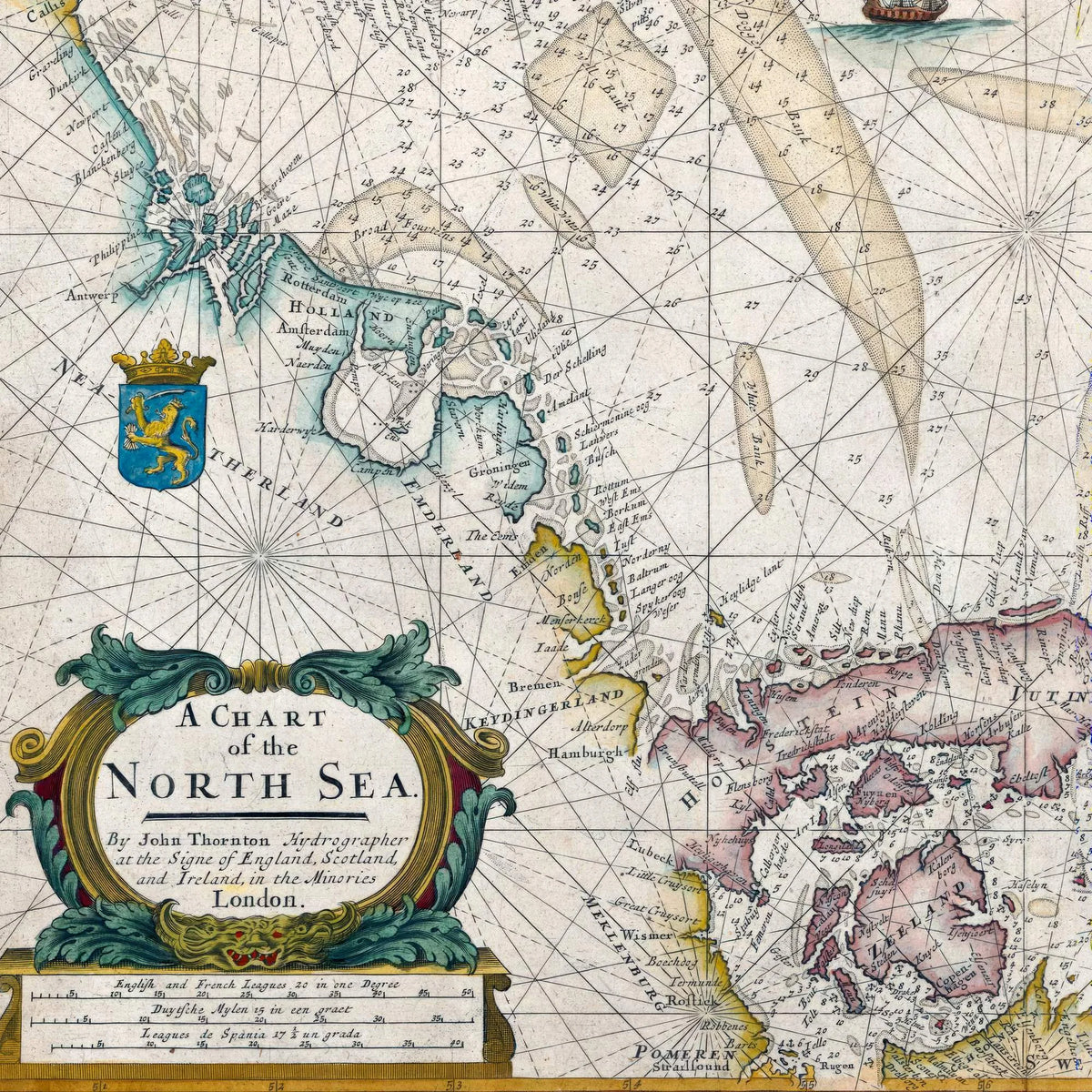 Nordsøen 1685 - Historisk søkort af John Thornton - 65×55 cm – billede 4