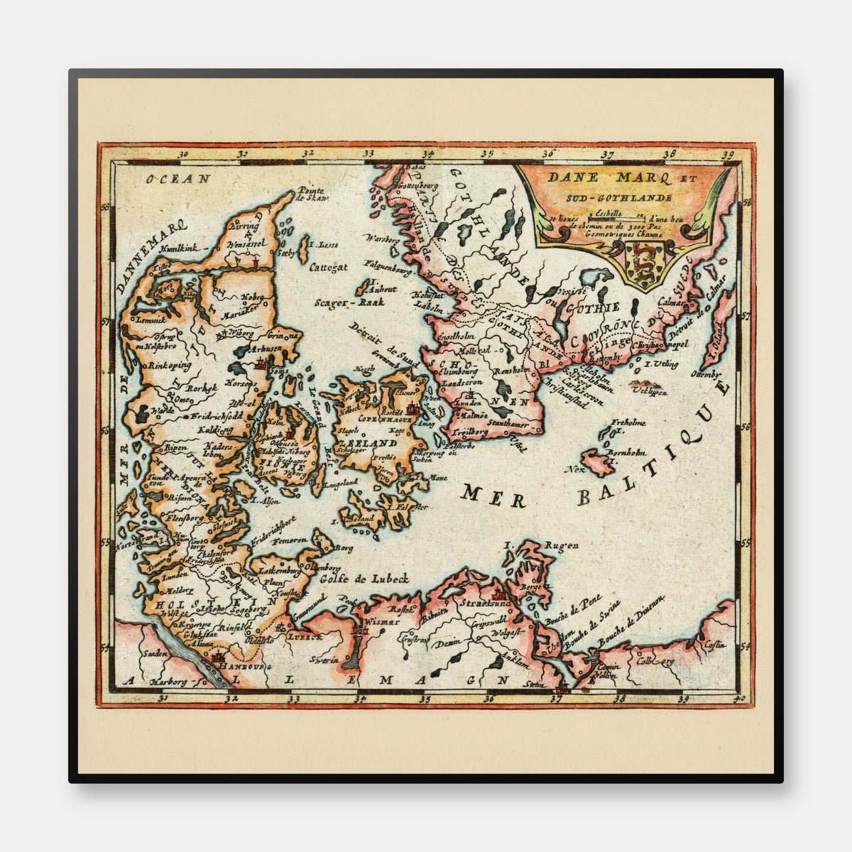 Danmark 1697 - Dane Marq et Sud-Gothlande - Kort – billede 1