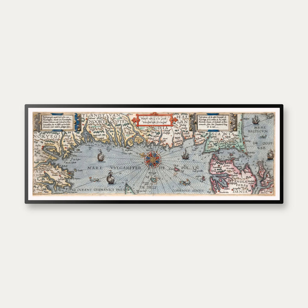 Østkysten af Norge og Danmark 1592 - Historisk søkort af Waghenaer - 65×25 cm – billede 1