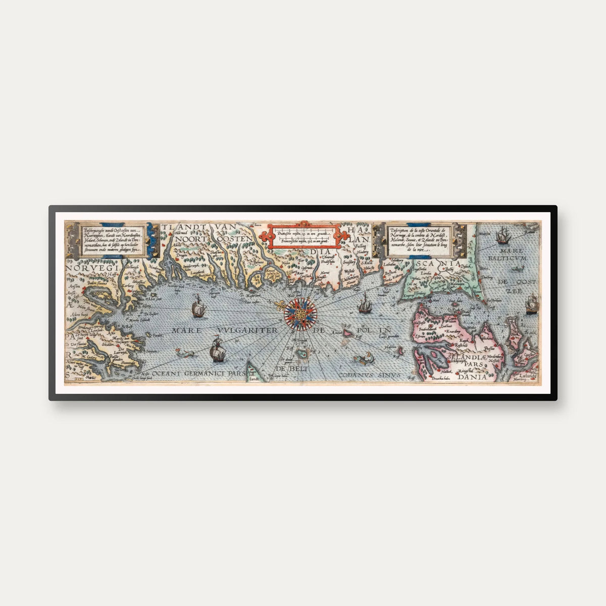Østkysten af Norge og Danmark 1592 - Historisk søkort af Waghenaer - 65×25 cm – billede 1