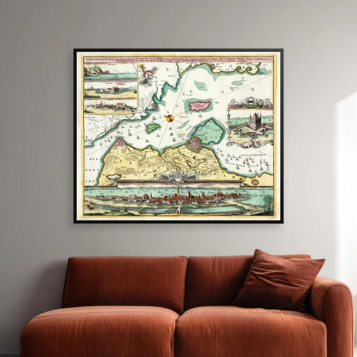 Øresund 1720 - Historisk søkort med København og Skåne - 60×50 cm – billede 2