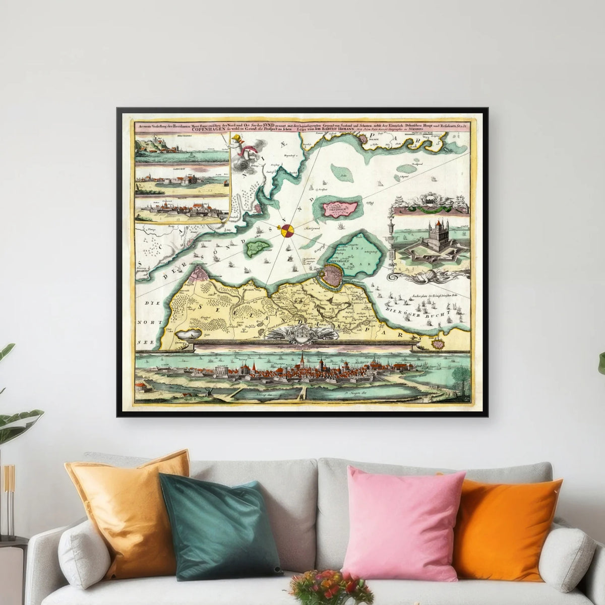 Øresund 1720 - Historisk søkort med København og Skåne - 60×50 cm – billede 3