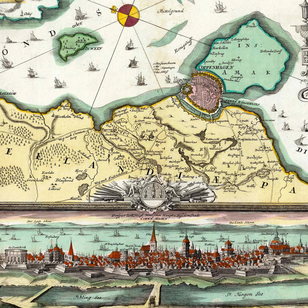 Øresund 1720 - Historisk søkort med København og Skåne - 60×50 cm – billede 4
