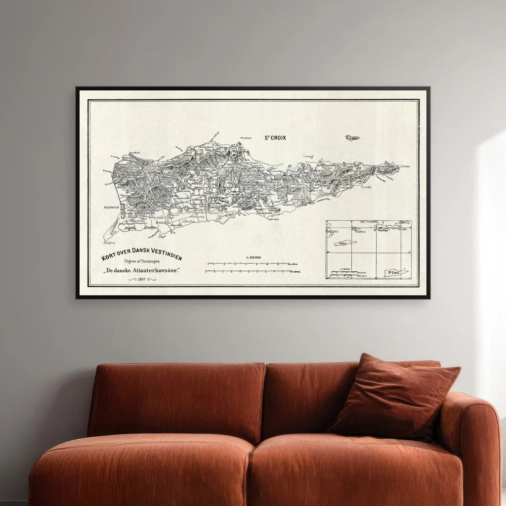 Dansk Vestindien 1907 - Historisk kort over St. Croix, St. Thomas og St. Jan - 50×30 cm – billede 2