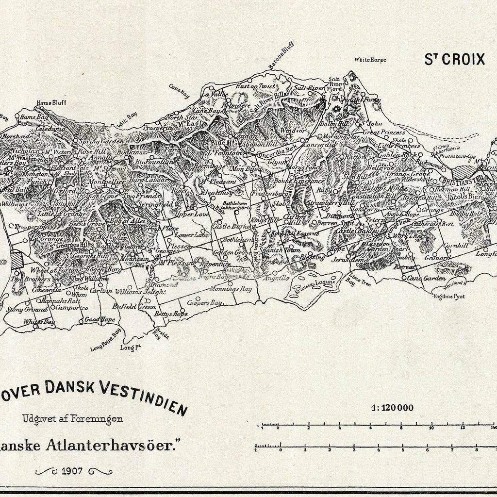 Dansk Vestindien 1907 - Historisk kort over St. Croix, St. Thomas og St. Jan - 50×30 cm – billede 4