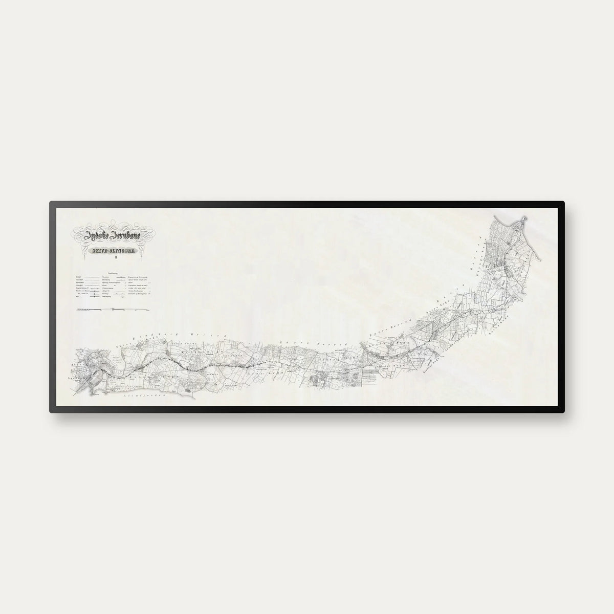 Skive - Glyngøre 1880 - Historisk jernbanekort - 85×35 cm – billede 1