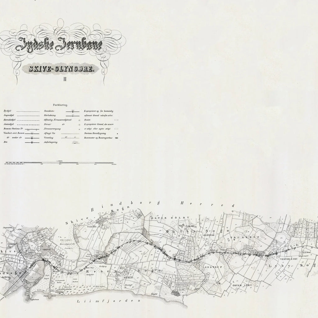 Skive - Glyngøre 1880 - Historisk jernbanekort - 85×35 cm – billede 4