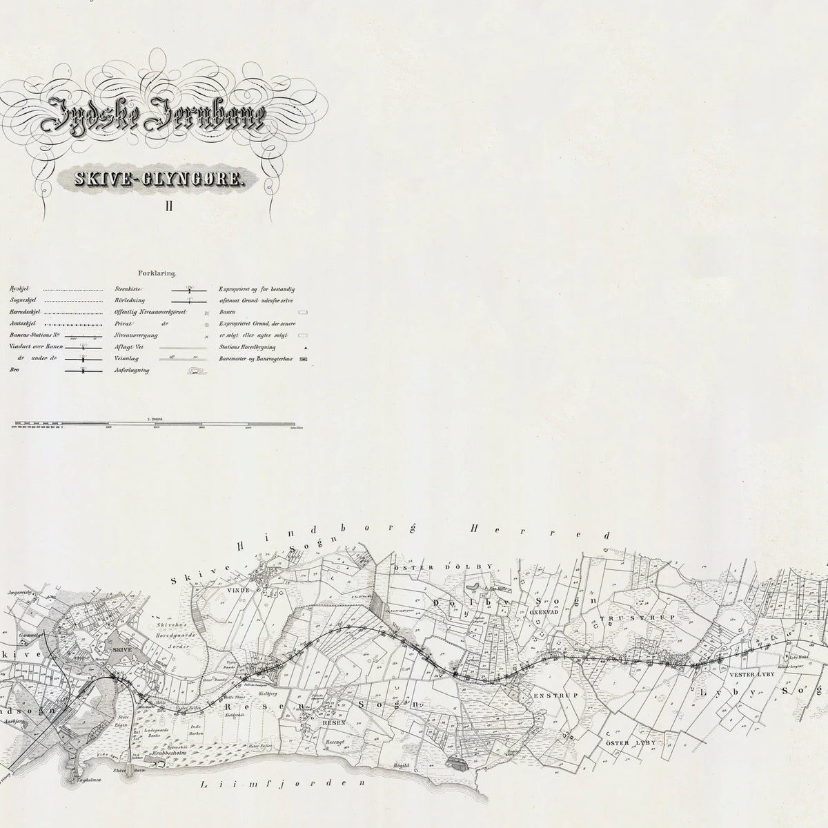 Skive - Glyngøre 1880 - Historisk jernbanekort - 85×35 cm – billede 4