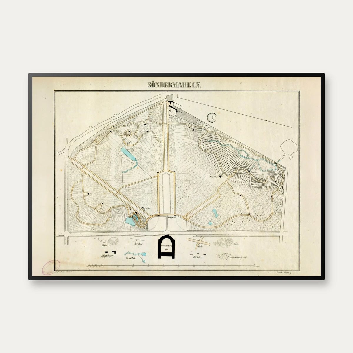 Søndermarken 1847 - Koloreret litografi af Frederiksberg Have – billede 1