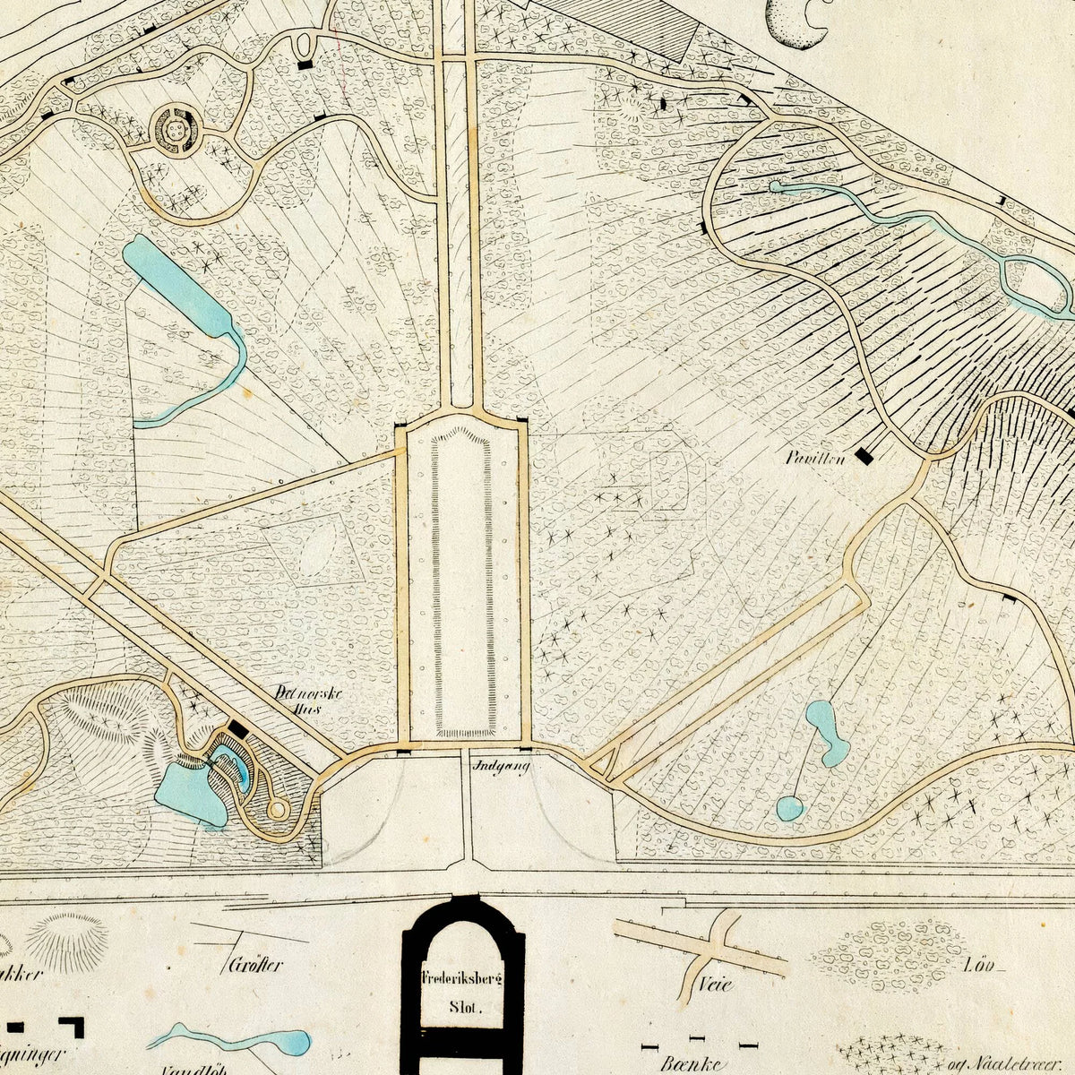 Søndermarken 1847 - Koloreret litografi af Frederiksberg Have – billede 4