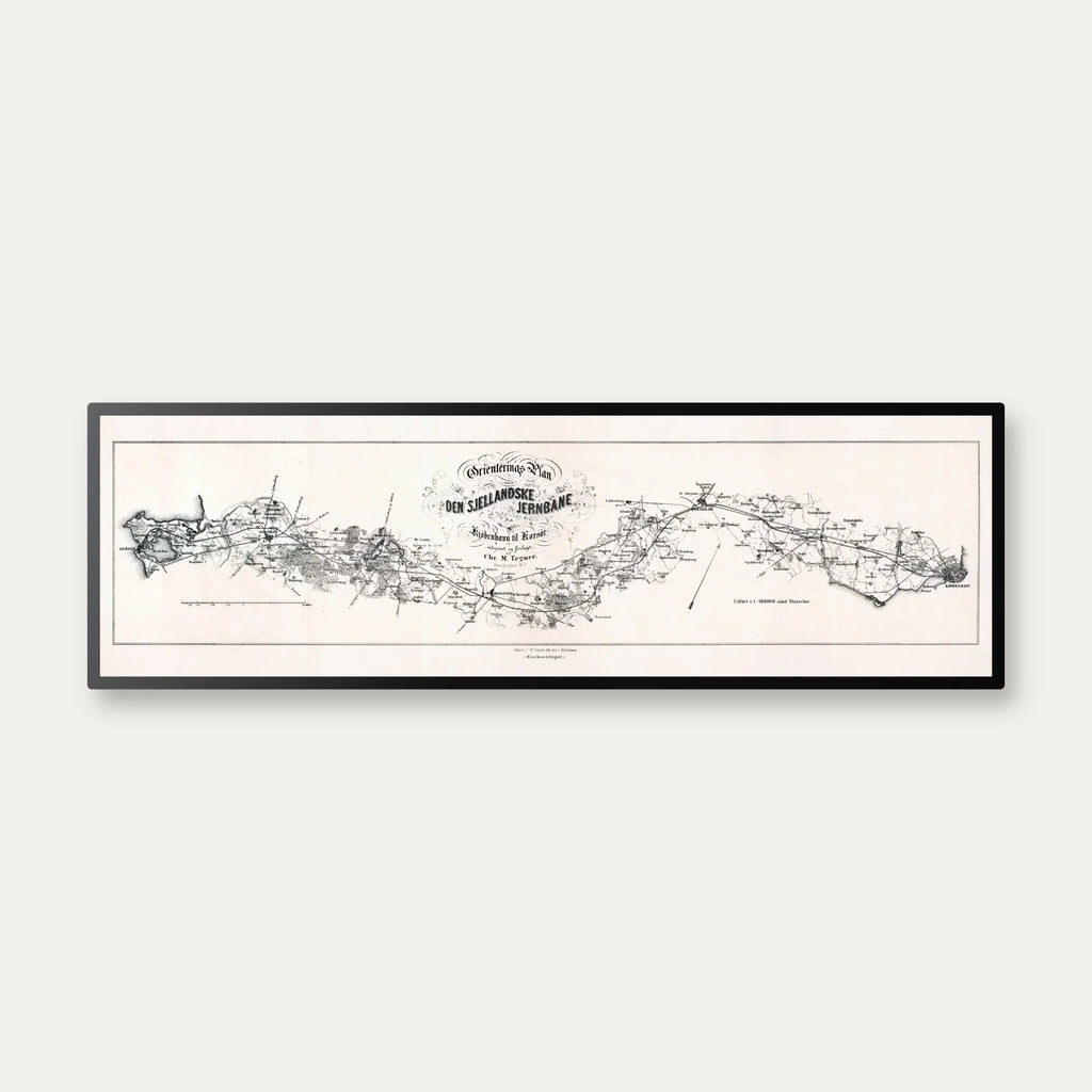 Sjællandske Jernbane København - Korsør 1850-1860 - Historisk jernbanekort - 80×25 cm – billede 1