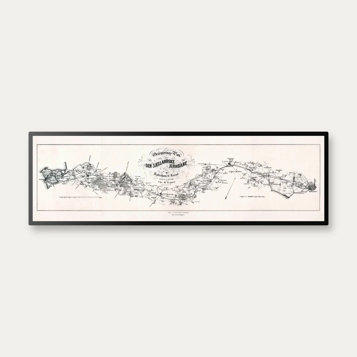 Sjællandske Jernbane København - Korsør 1850-1860 - Historisk jernbanekort - 80×25 cm – billede 1