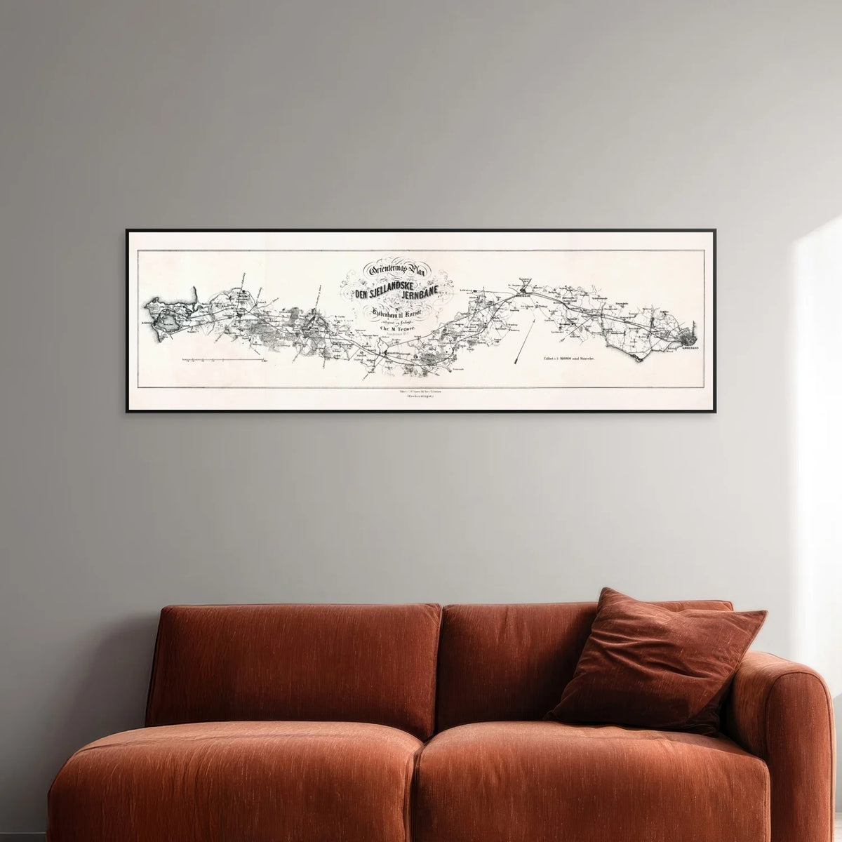 Sjællandske Jernbane København - Korsør 1850-1860 - Historisk jernbanekort - 80×25 cm – billede 2