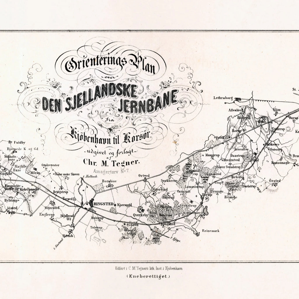 Sjællandske Jernbane København - Korsør 1850-1860 - Historisk jernbanekort - 80×25 cm – billede 4