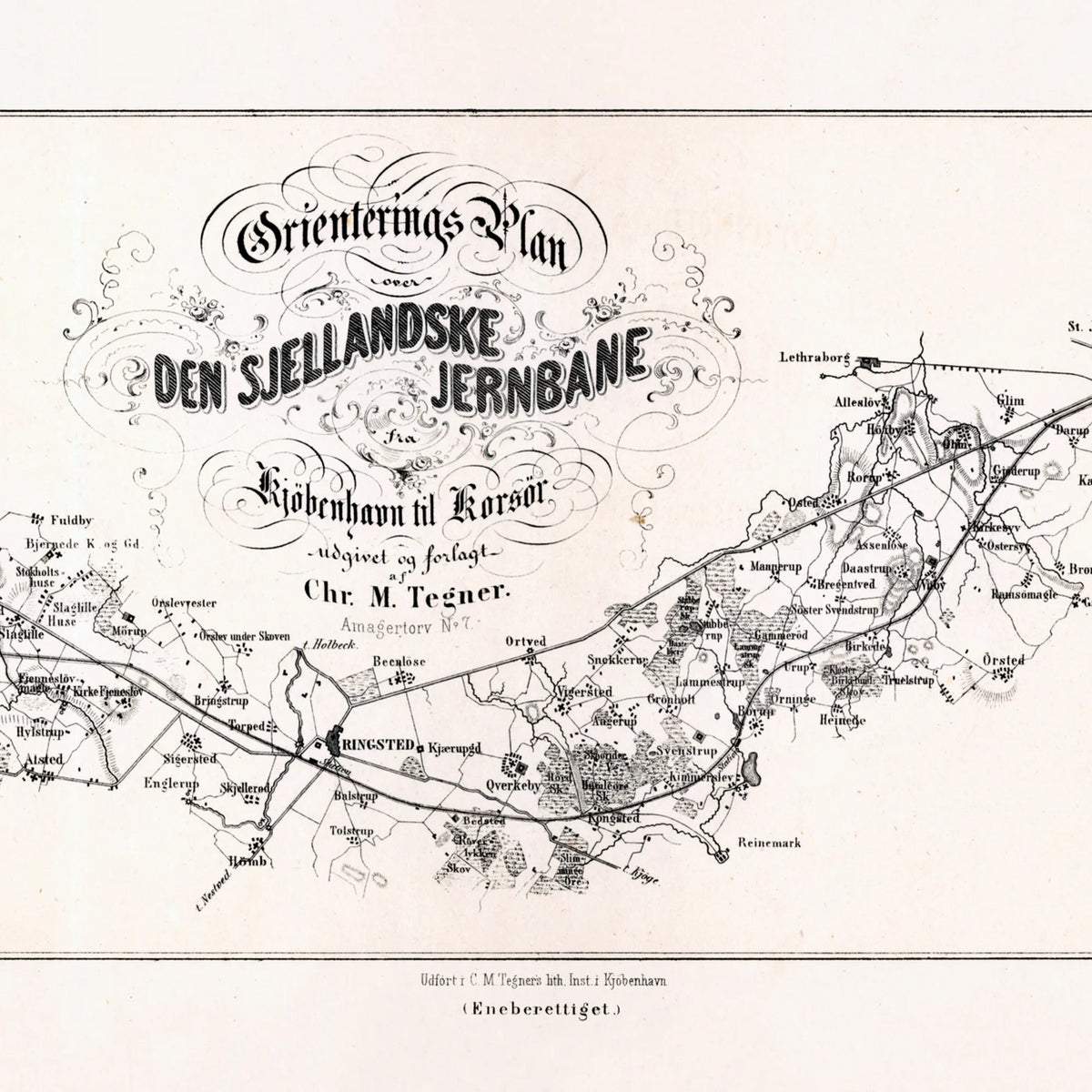 Sjællandske Jernbane København - Korsør 1850-1860 - Historisk jernbanekort - 80×25 cm – billede 4