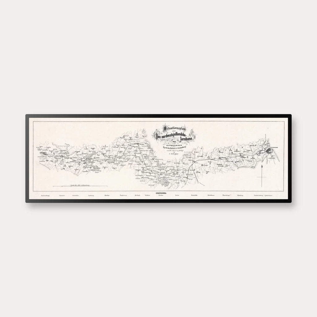 Jernbanen København - Kalundborg 1850-1860 - Historisk jernbanekort - 90×30 cm – billede 1