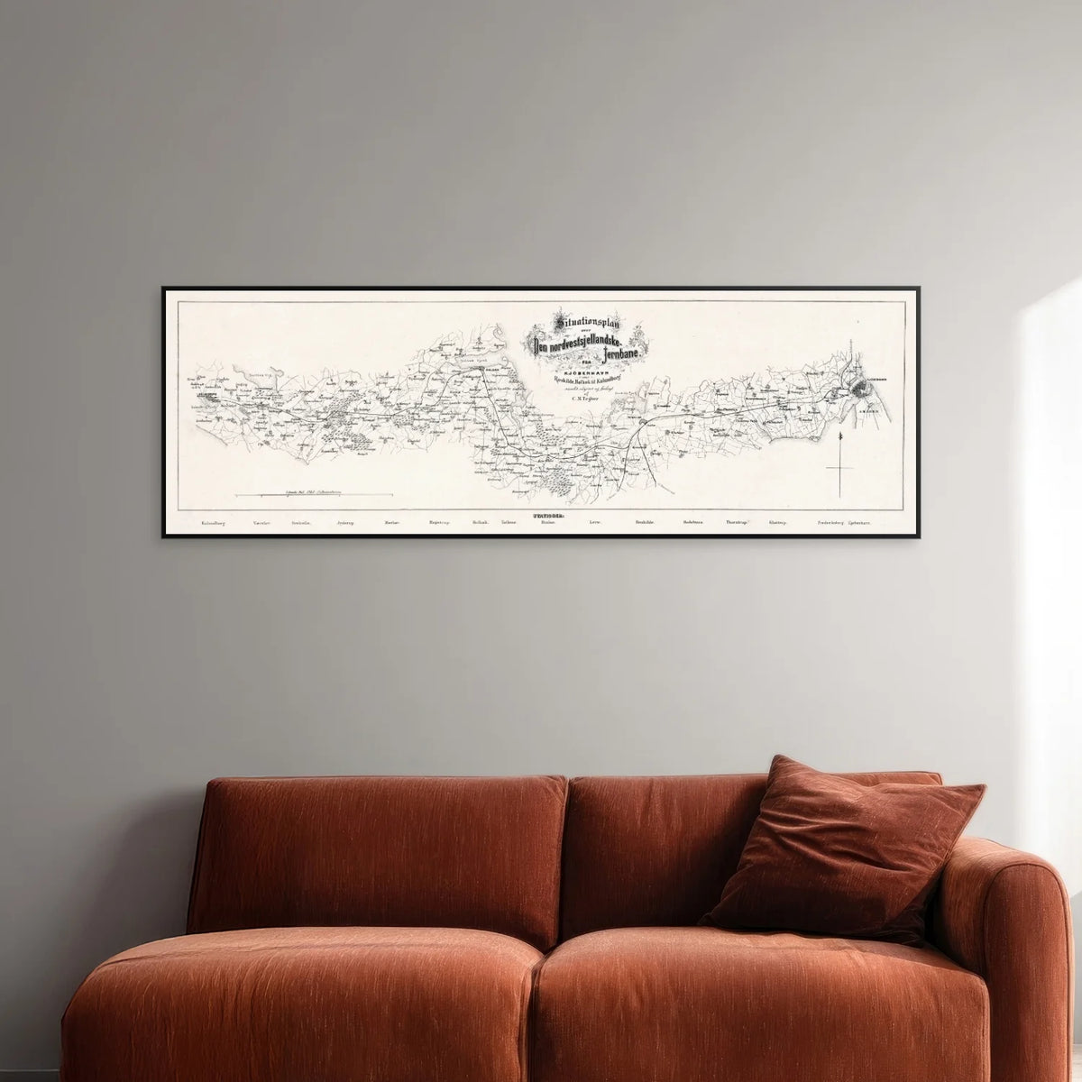 Jernbanen København - Kalundborg 1850-1860 - Historisk jernbanekort - 90×30 cm – billede 2