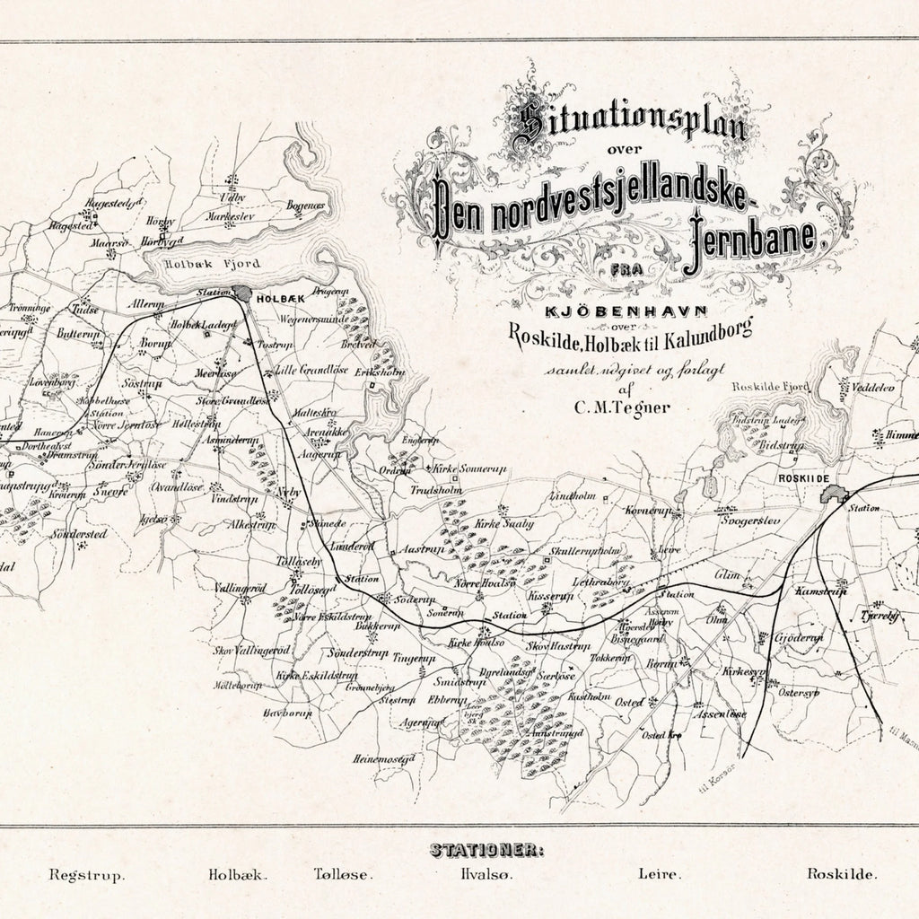 Jernbanen København - Kalundborg 1850-1860 - Historisk jernbanekort - 90×30 cm – billede 4