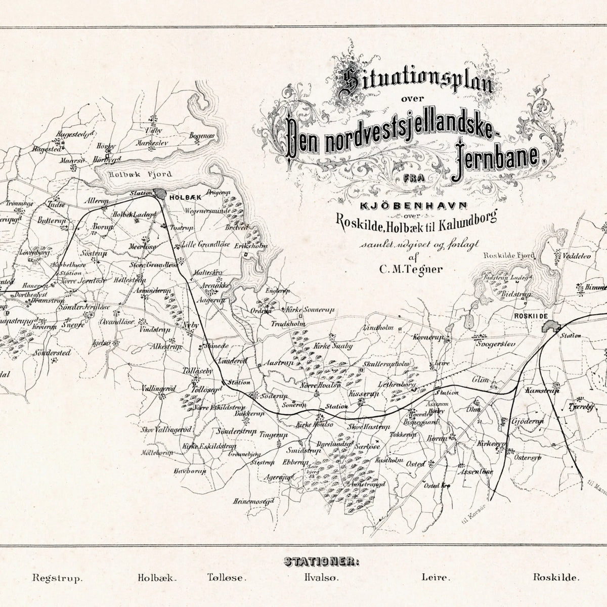 Jernbanen København - Kalundborg 1850-1860 - Historisk jernbanekort - 90×30 cm – billede 4