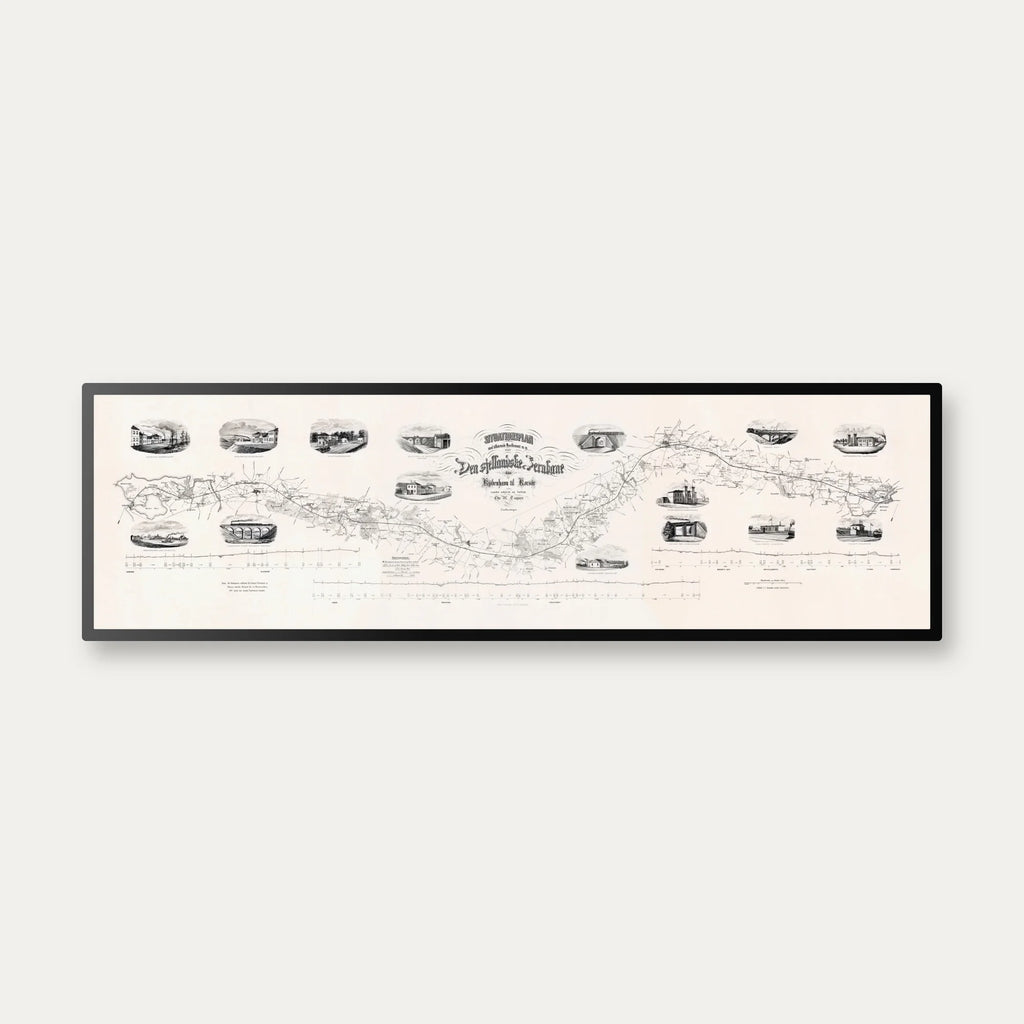 Jernbanen København - Korsør 1870-1880 - Historisk jernbaneplan - 100×30 cm – billede 1