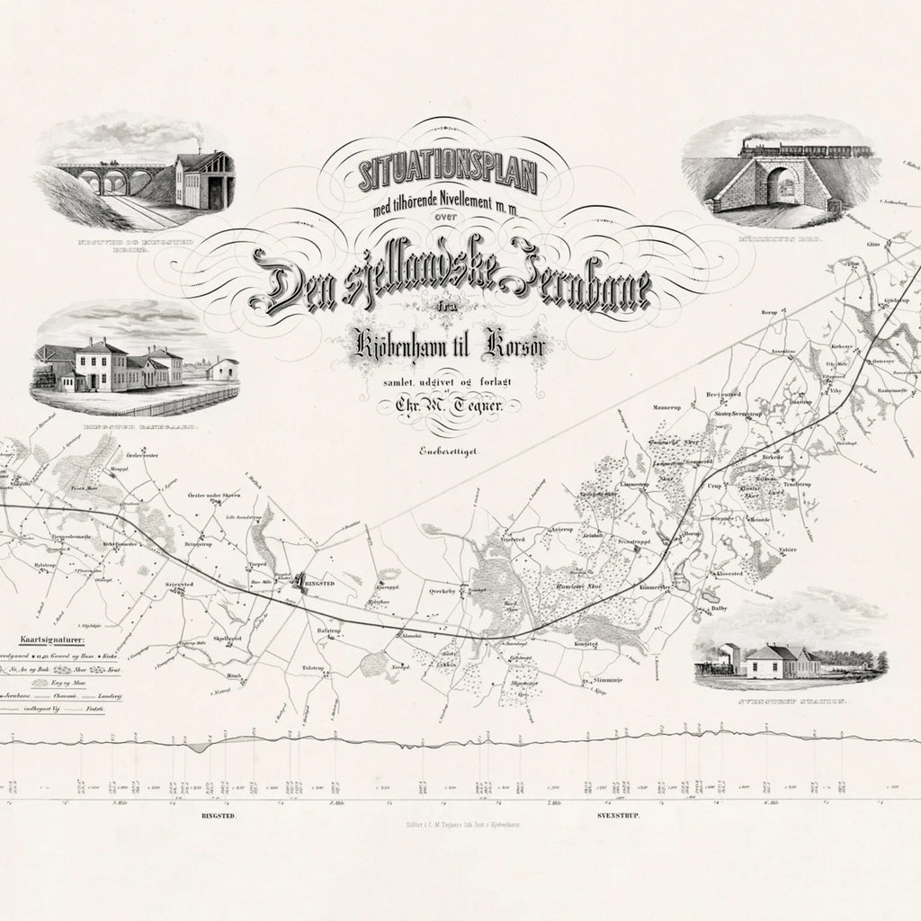 Jernbanen København - Korsør 1870-1880 - Historisk jernbaneplan - 100×30 cm – billede 4