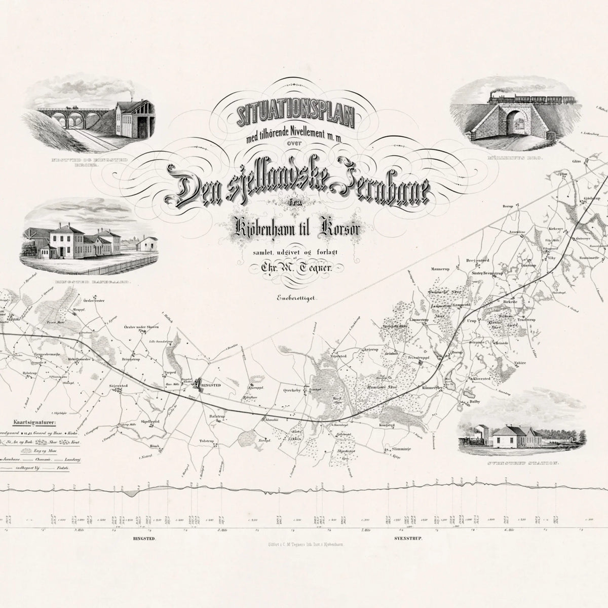 Jernbanen København - Korsør 1870-1880 - Historisk jernbaneplan - 100×30 cm – billede 4