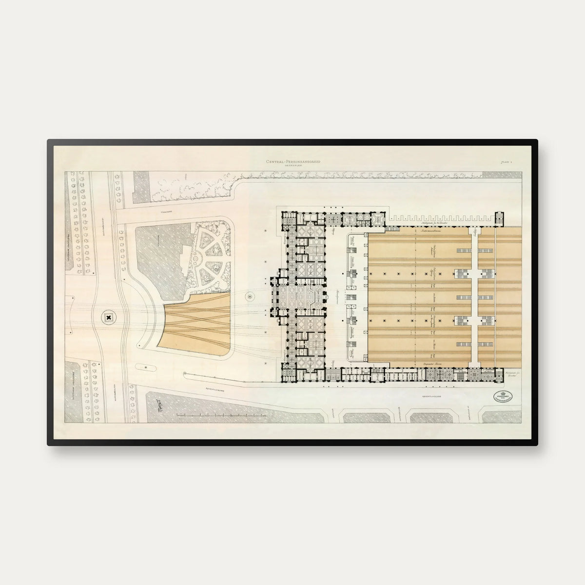 Central Personbanegård ved København 1892 - Historisk jernbaneplan - 80×50 cm – billede 1