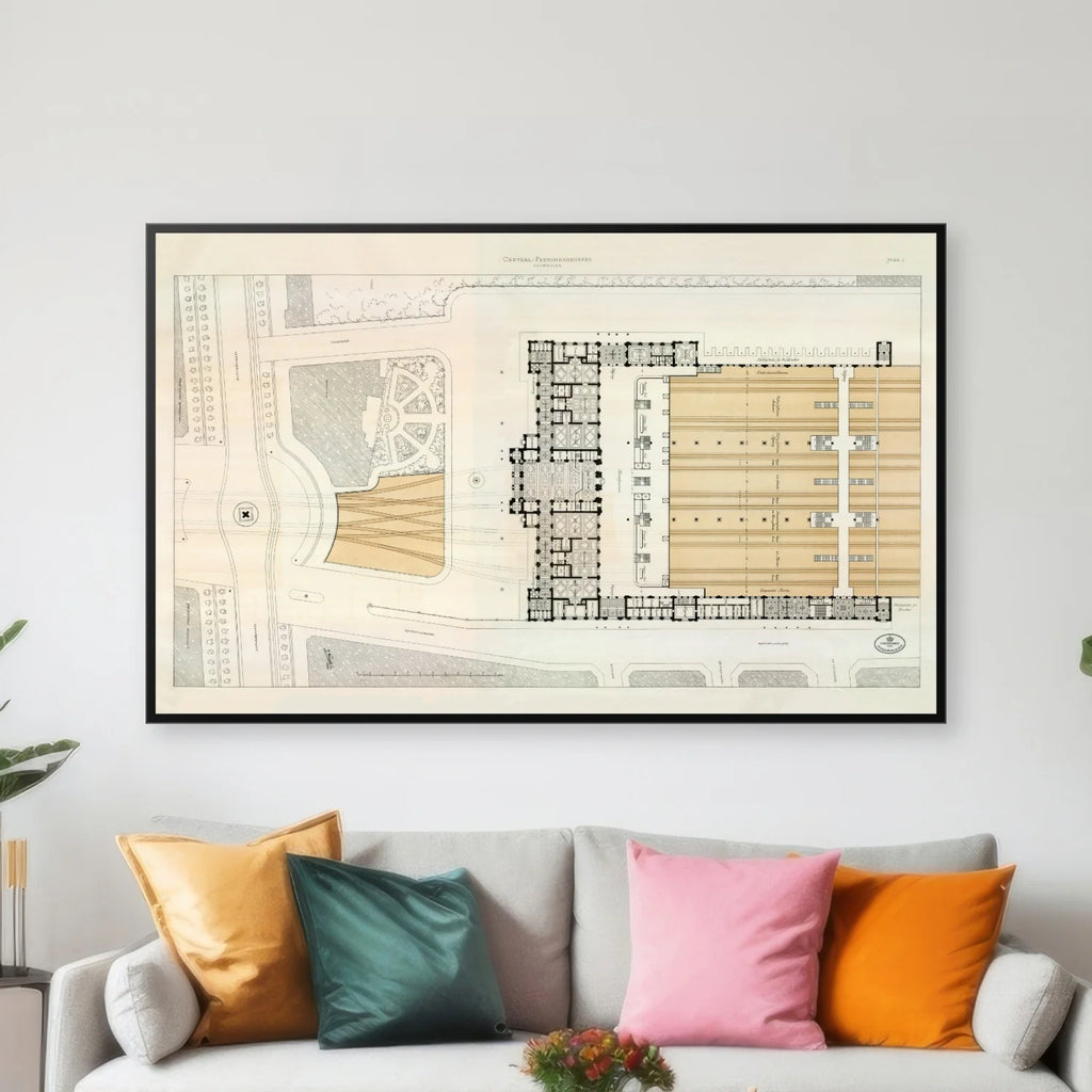 Central Personbanegård ved København 1892 - Historisk jernbaneplan - 80×50 cm – billede 3