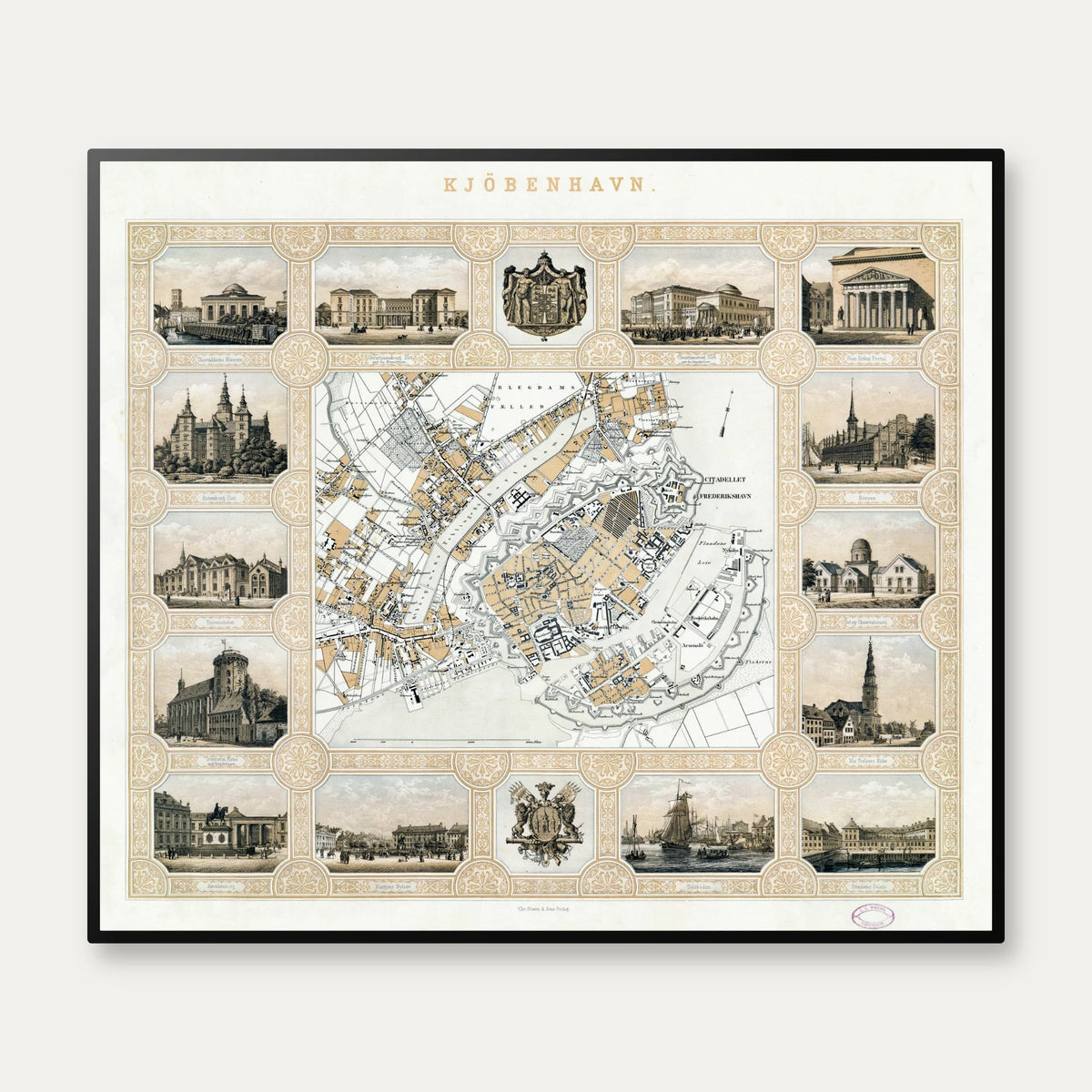 København med Nordbanen 1861 - Historisk bykort - 60×52 cm – billede 1