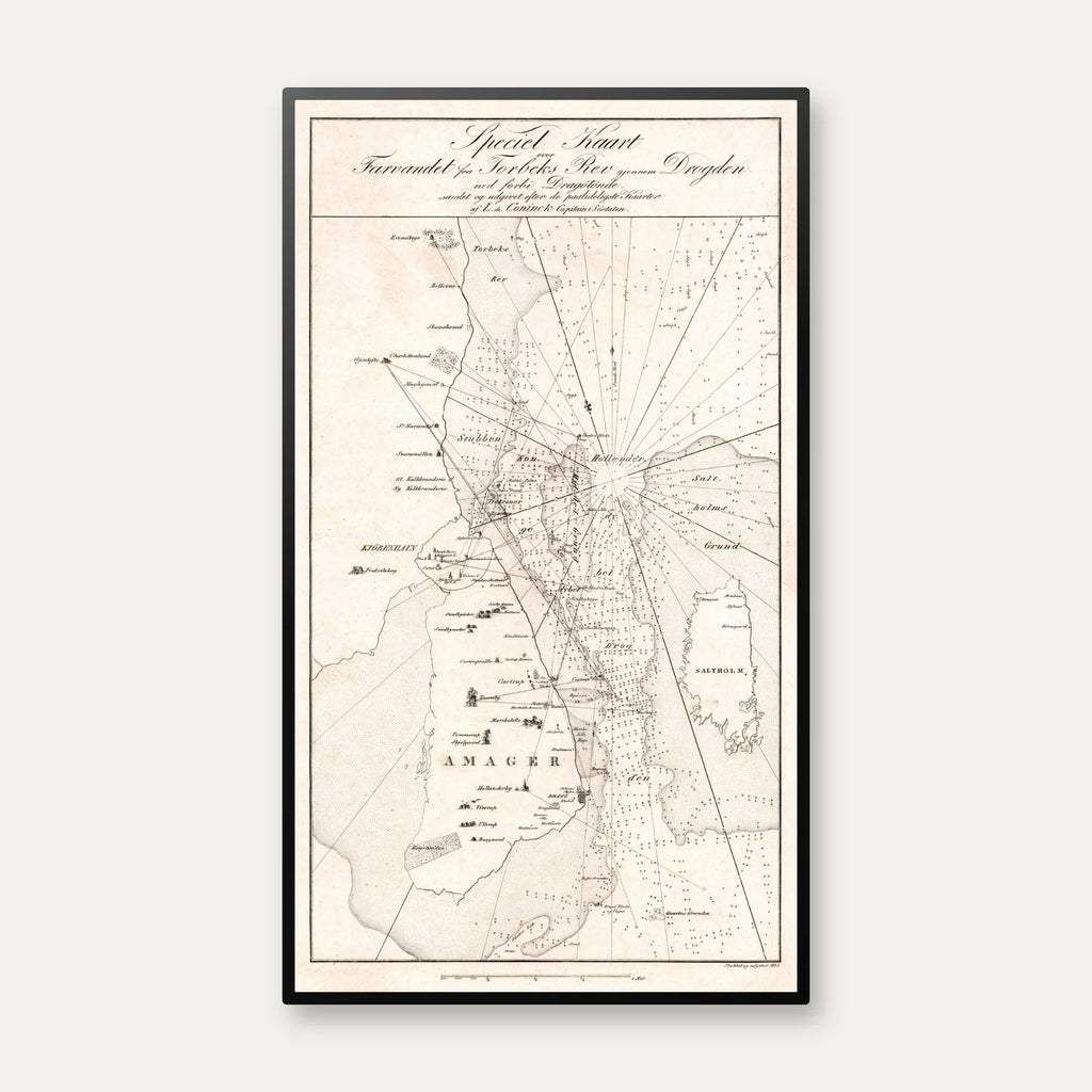 Farvandet ved Tårbæk og Dragør 1832 - Historisk søkort - 46×80 cm – billede 1