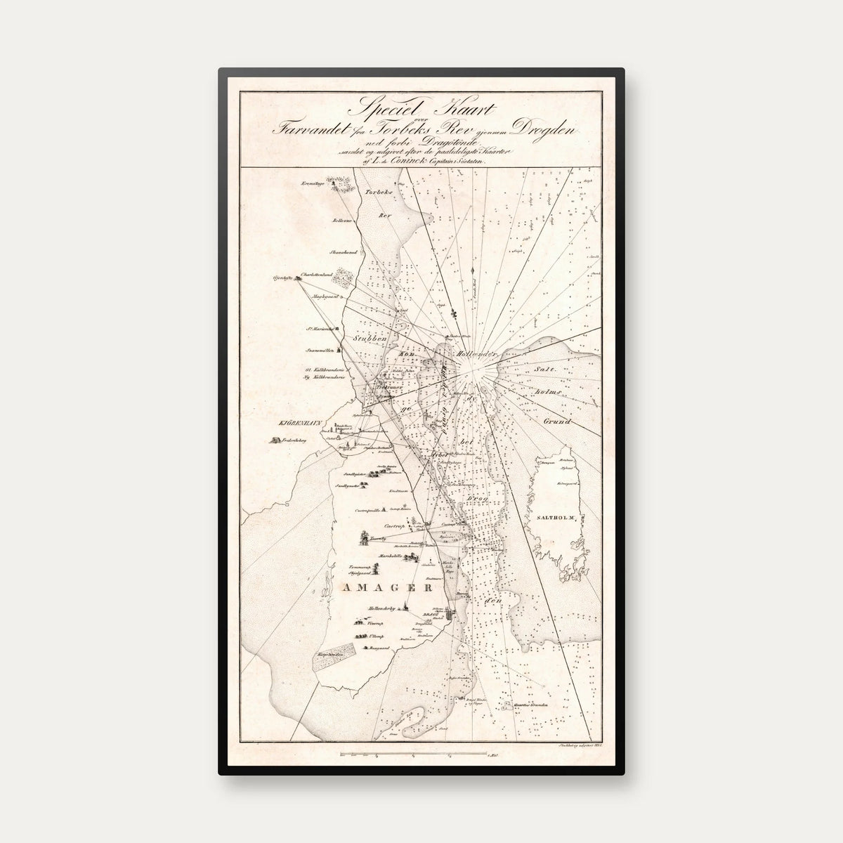 Farvandet ved Tårbæk og Dragør 1832 - Historisk søkort - 46×80 cm – billede 1