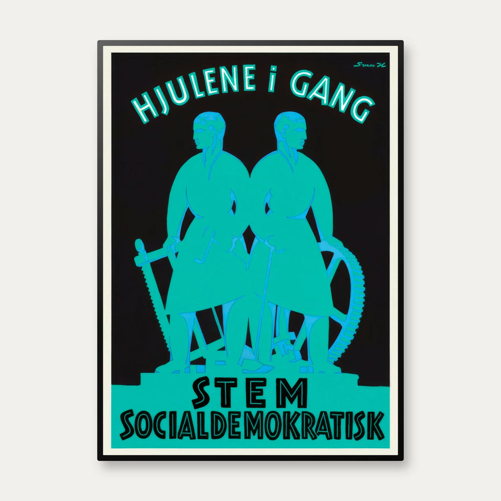 Hjulene i gang, Socialdemokratiet 1926 - Valgplakat af Sven Henriksen - 40×55 cm – billede 1