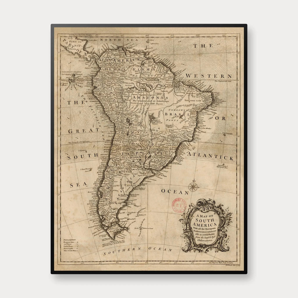 Sydamerika 1770 - Historisk kort af Richard William Seale - 50×75 cm – billede 1
