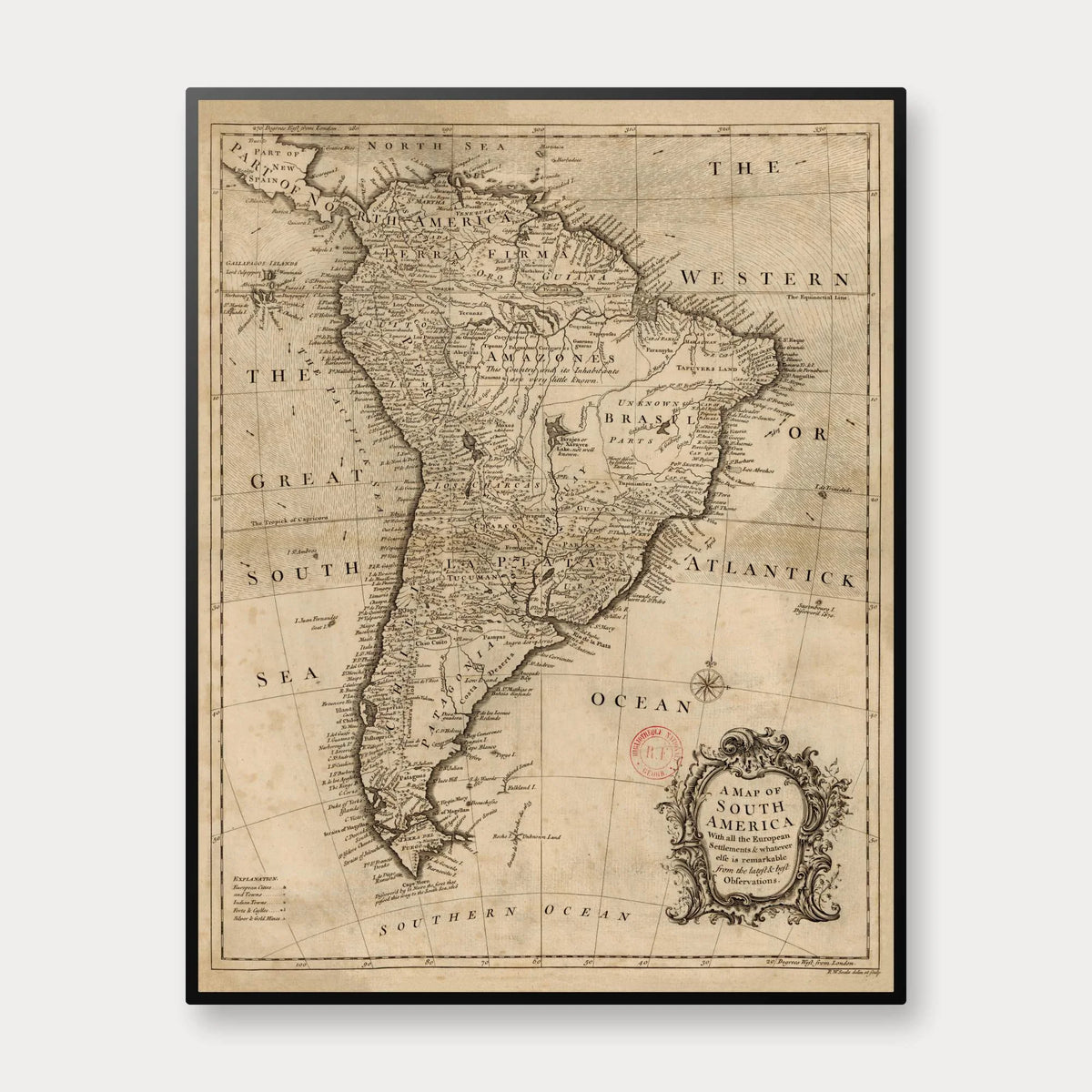 Sydamerika 1770 - Historisk kort af Richard William Seale - 50×75 cm – billede 1