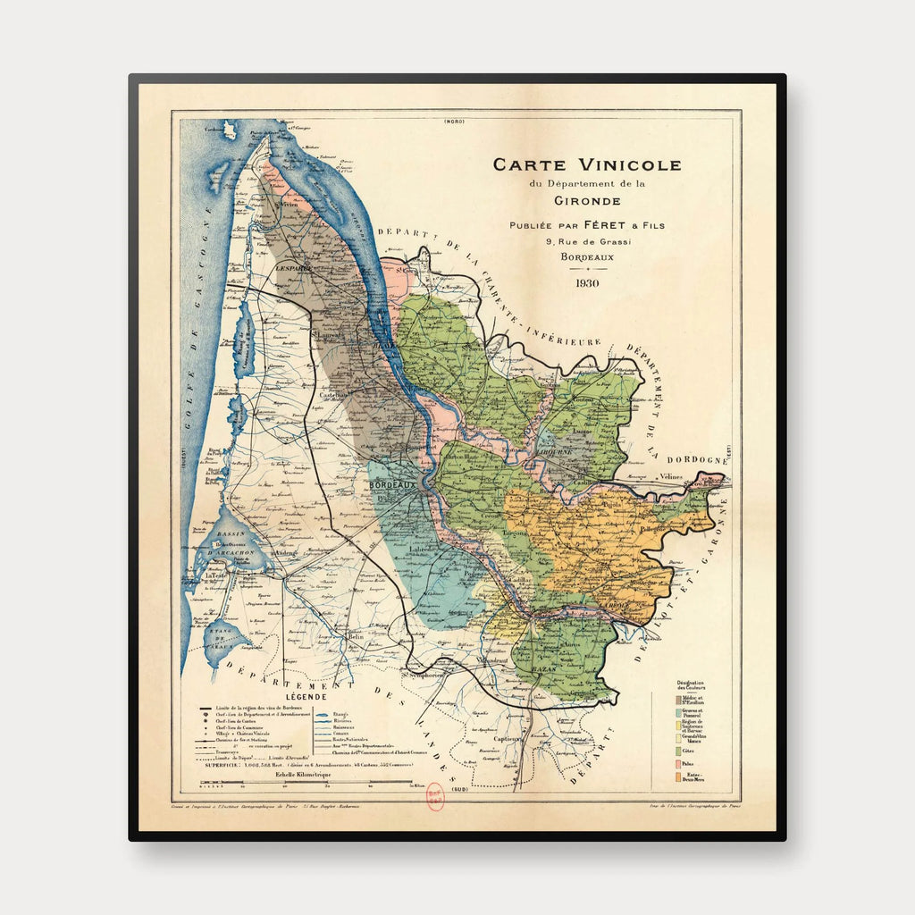 Gironde 1930 - Historisk vinkort fra Bordeaux - 60×70 cm – billede 1