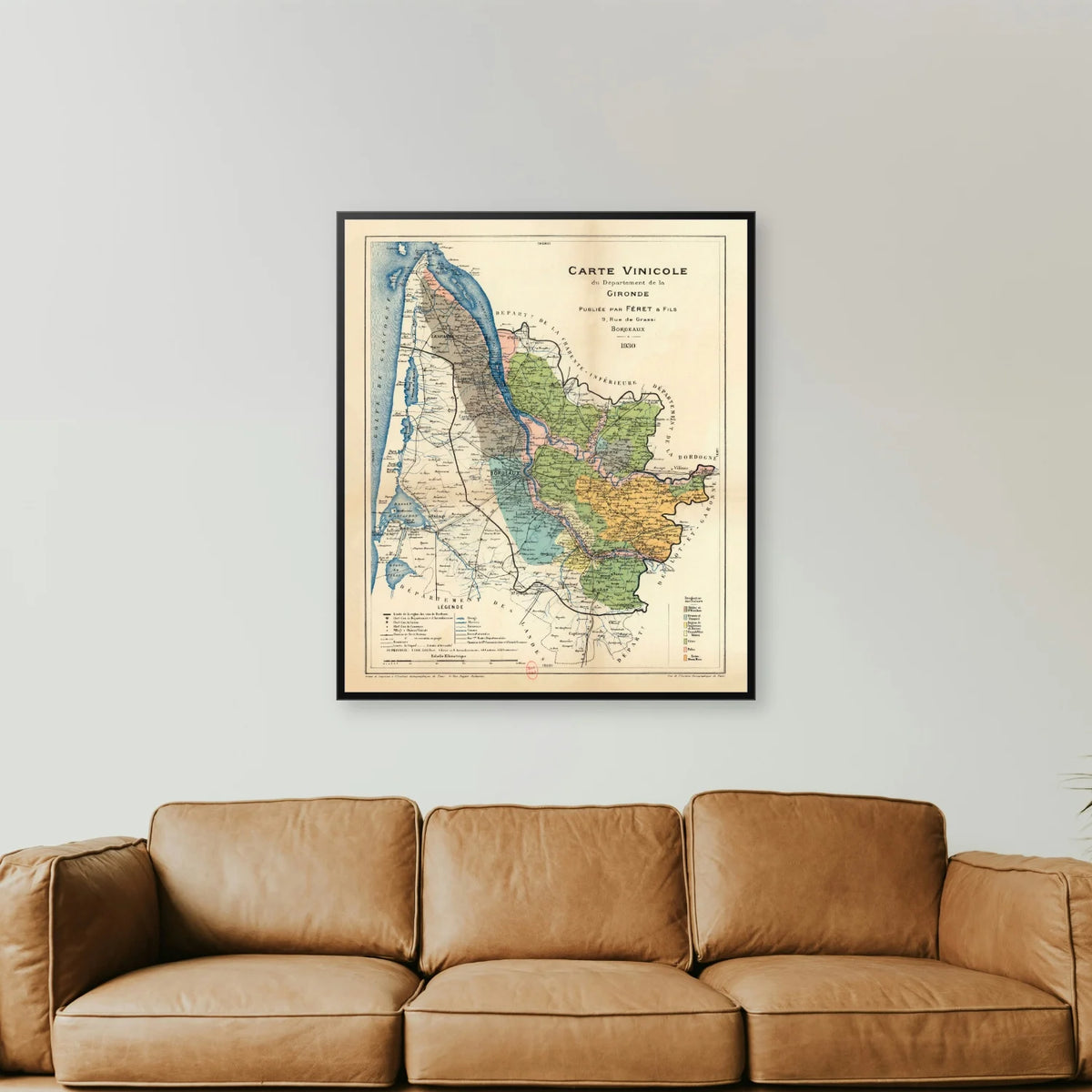 Gironde 1930 - Historisk vinkort fra Bordeaux - 60×70 cm – billede 2