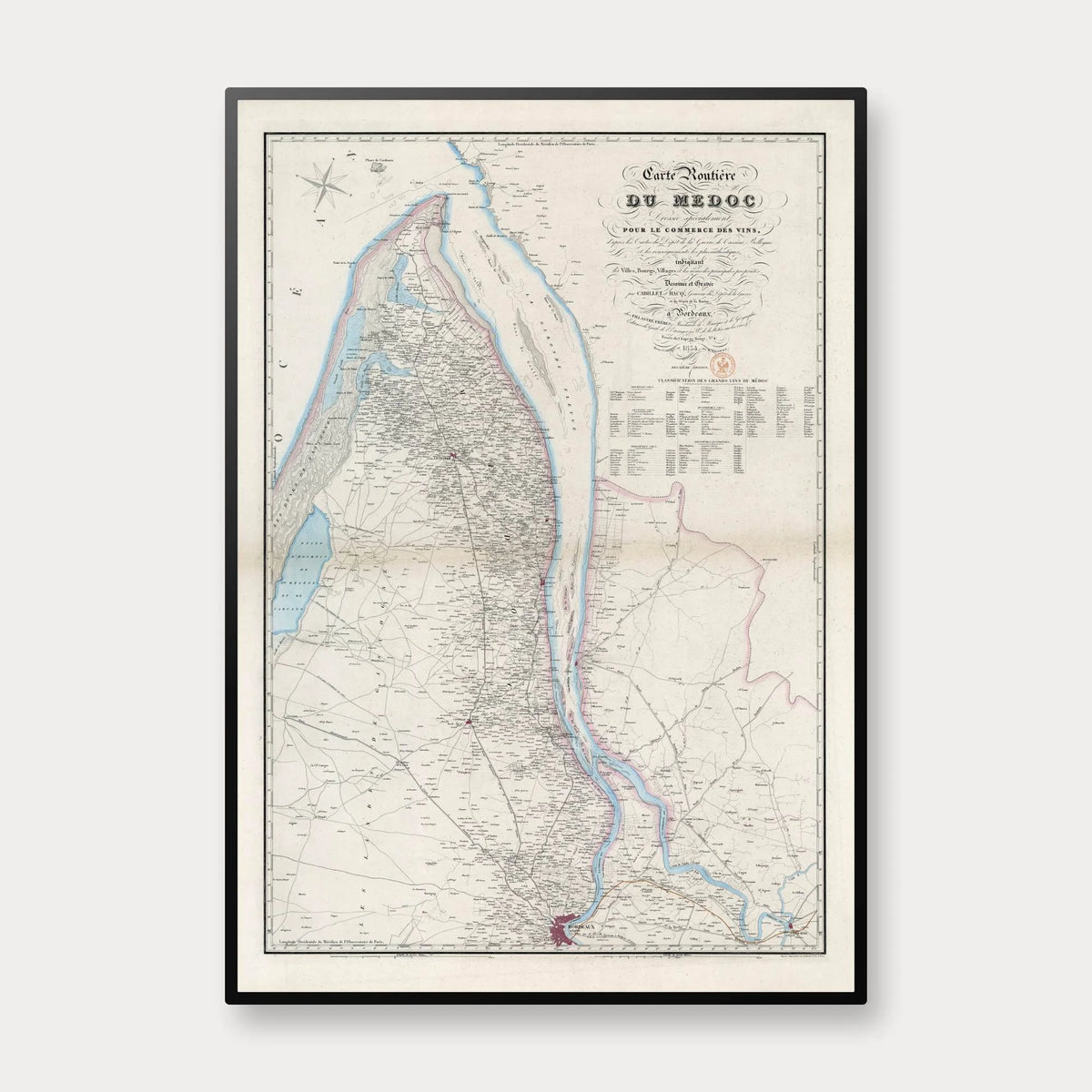 Médoc 1854 - Vinkort med veje og vingårde – billede 1