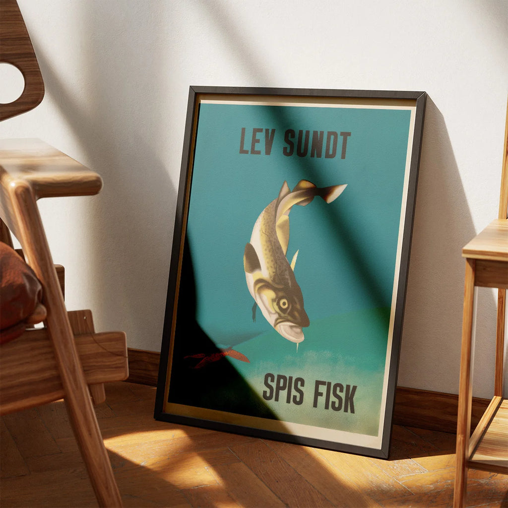 Lev sundt, spis fisk 1938 - André Ras - 35×50 cm – billede 3
