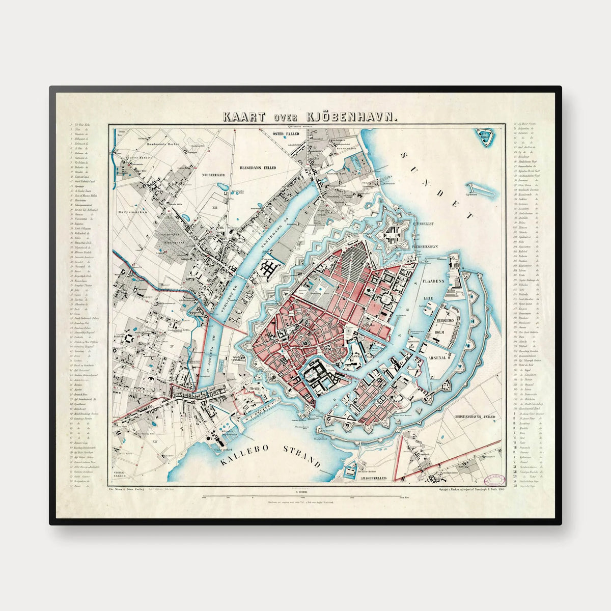 København 1860 - Historisk bykort af L. Both - 70×60 cm – billede 1