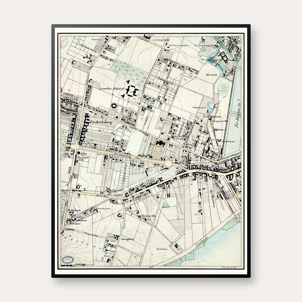 Vesterbro 1858 - Historisk kort af L. Both - 55×70 cm – billede 1