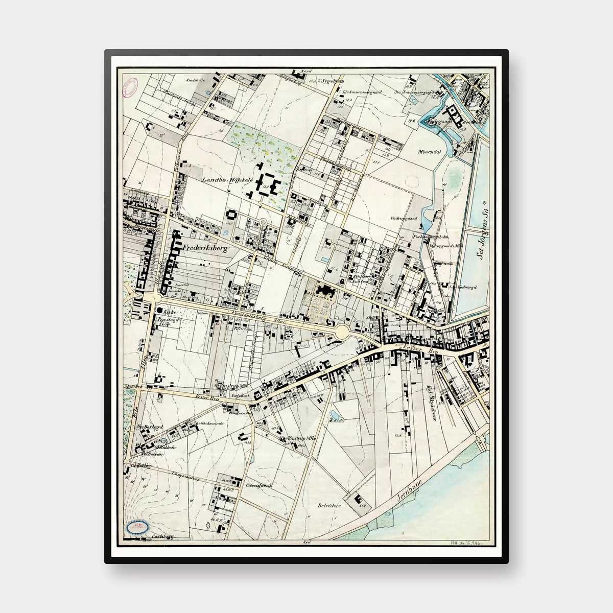 Vesterbro 1858 - Historisk kort af L. Both - 55×70 cm – billede 1