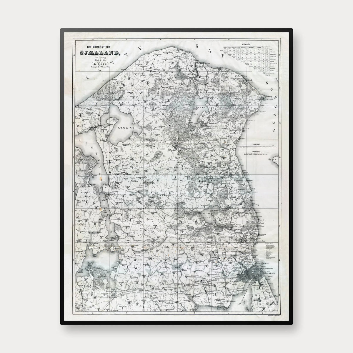 Nordøstsjælland 1881 - Historisk kort af L. Both - 55×70 cm – billede 1