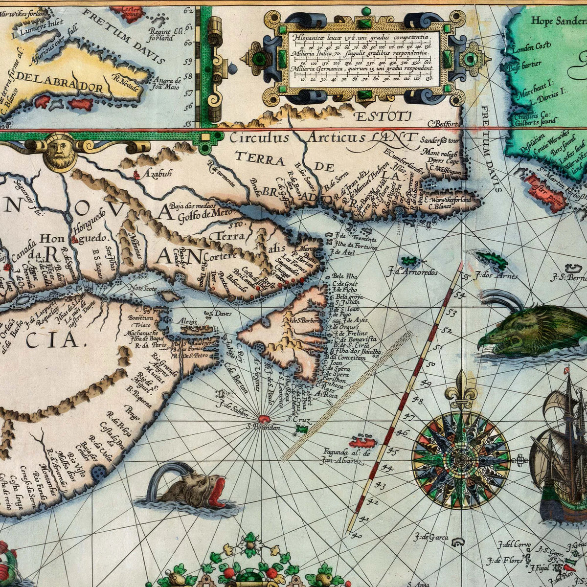 Nordatlanten - Historisk søkort med Grønland og Island – billede 4