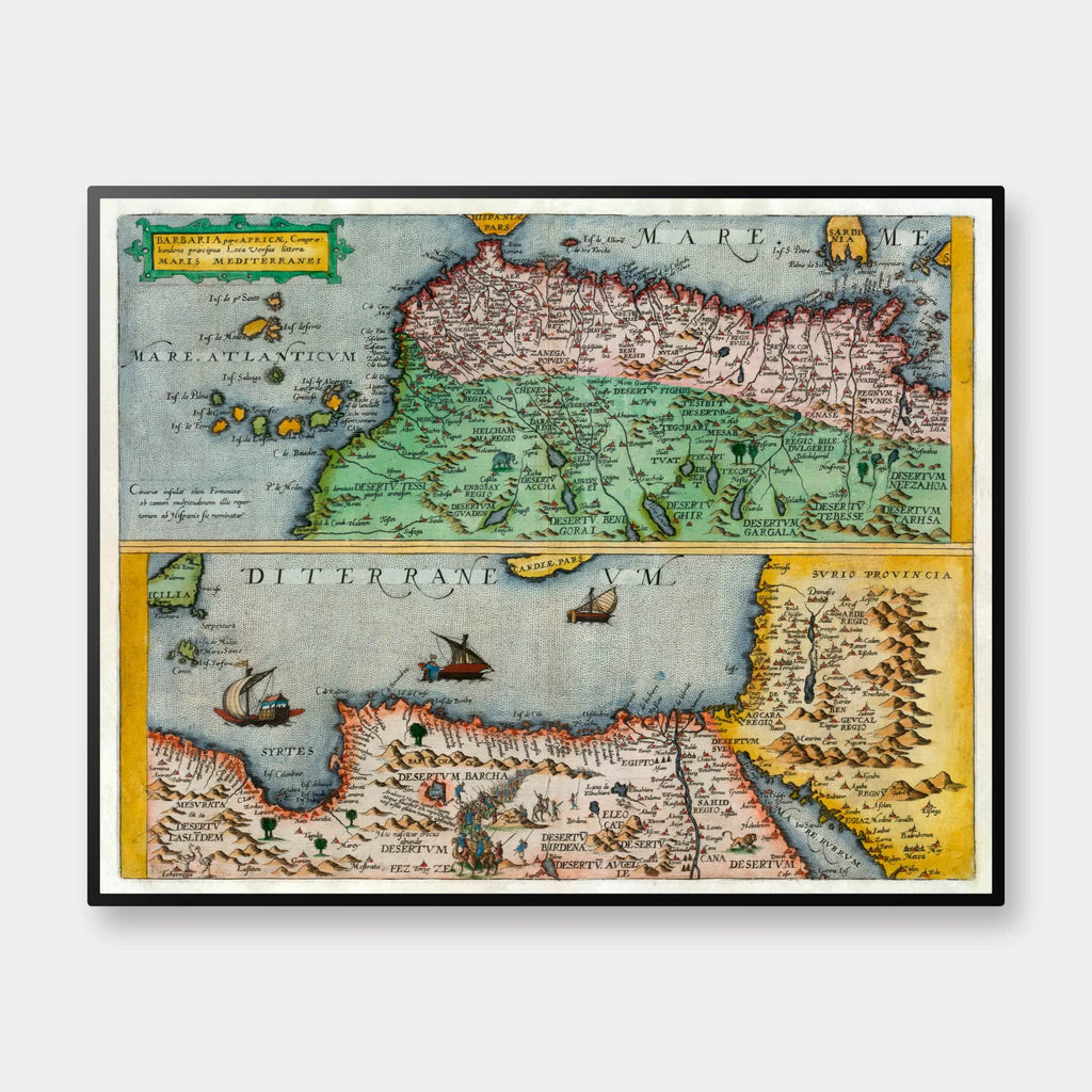Nordafrika - Historisk kort over Middelhavskysten - 70×55 cm – billede 1